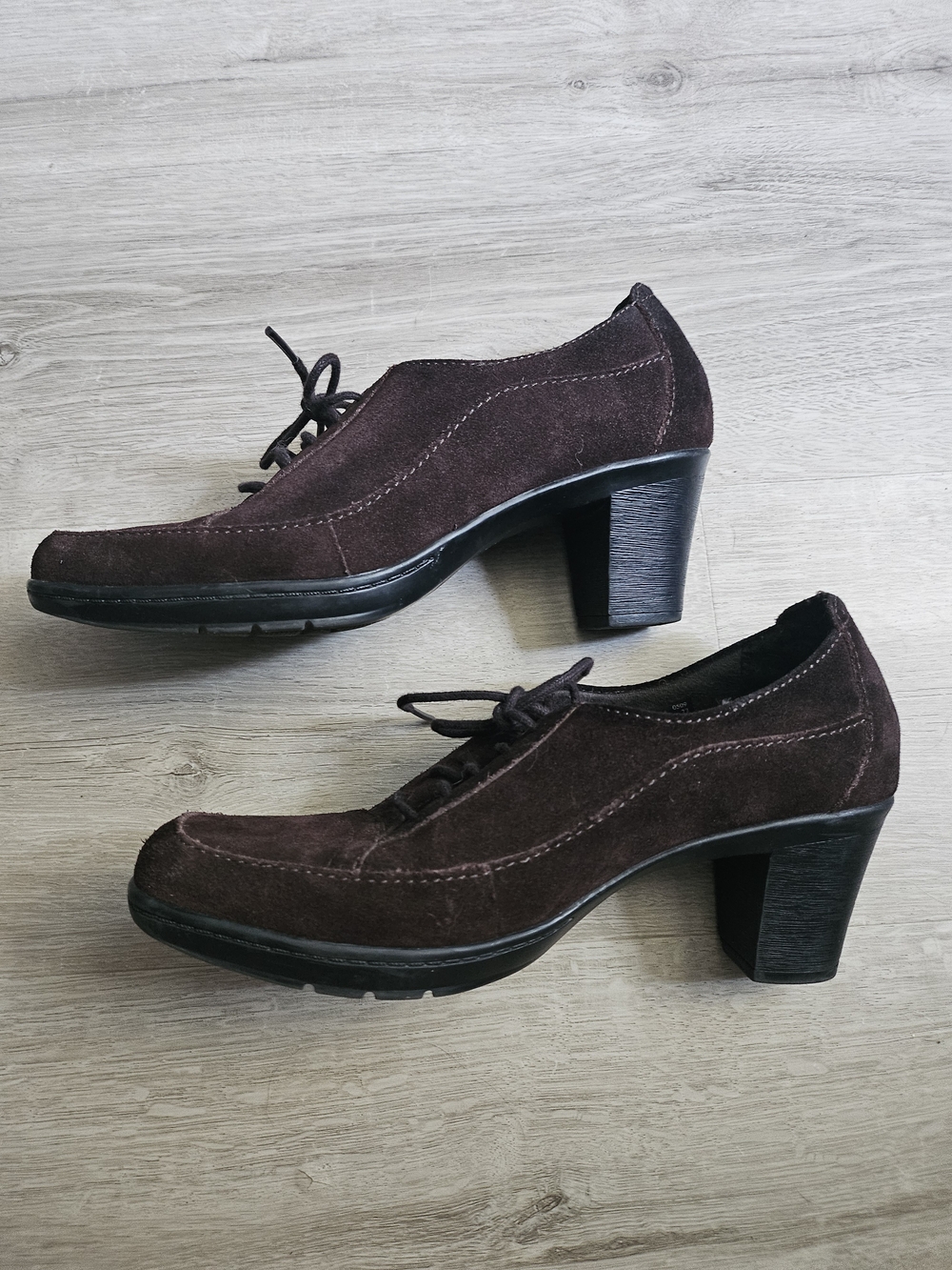 Clarks Brown Suede Lace-Up Block Heel Shoes